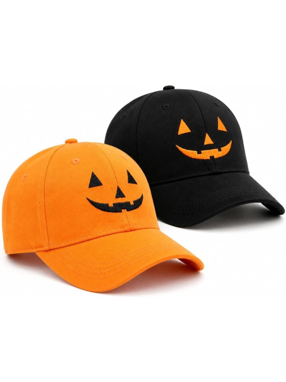 Unisex Blackorange Halloween Pumpkin Face Adjustable Embroidery Baseball Cap